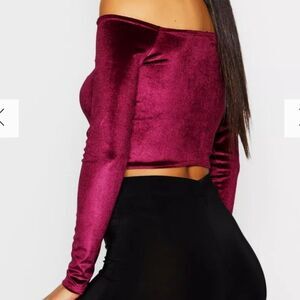 Mixed Threads Women Velvet Ruched Top Long Sleeve Square Neck MAROON Size XL